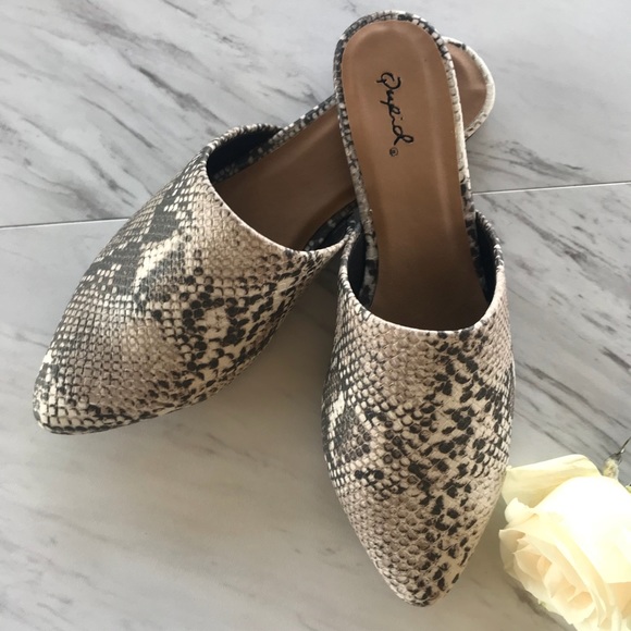 RESTOCKED Snake Print Mule Flats - Picture 3 of 6